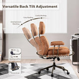 HOOOWOOO Mid-Century Modern Ergonomic Office Chair, Extra Wide Comfy Executive Chair with Lumbar Support, Suede Leather Light Brown HOOOWOOO