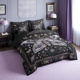 Erosebridal Black Boho Moth Comforter Set Full with Sheets,Sun Moon and Stars Bedding Set 7 Piece Gothic Bedroom Decor,Trippy Butterfly Bed in a Bag with Fitted Sheet,Flat Sheet,Pillowcases & Shams Erosebridal