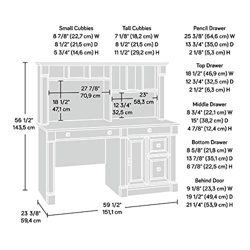 Sauder Palladia Desk with Hutch, L: 59.49" x W: 23.54" x H: 56.5", Vintage Oak Finish - WoodArtSupply