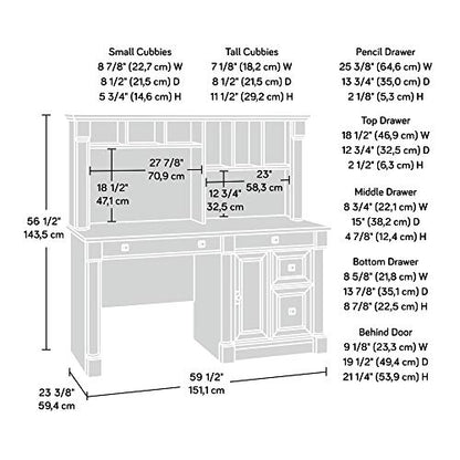 Sauder Palladia Desk with Hutch, L: 59.49" x W: 23.54" x H: 56.5", Vintage Oak Finish - WoodArtSupply