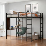 Bellemave Full Size Loft Bed with Desk and 2 Shelves, Metal Loft Bed Frame with 2 Ladders and Guardrails for Kids Teens (Black/Full) Bellemave