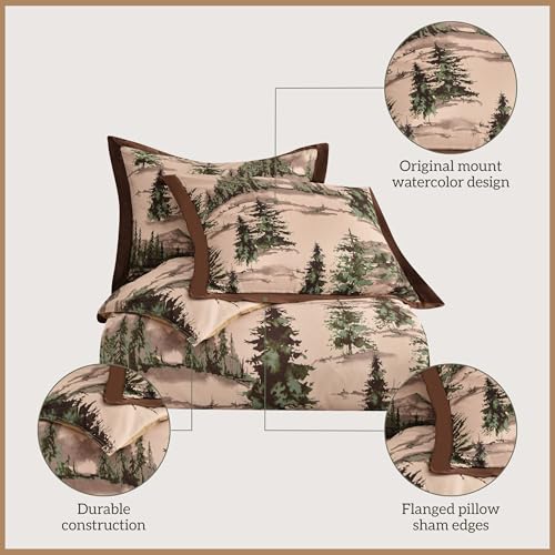 Paseo Road Cabin Bedding Joshua 3 Piece Lodge Comforter Set with Pillow Shams, King Forest Woods Bedding, Pine Trees Comforter Set, Woodland Nature Western Rustic Bed Set Paseo Road