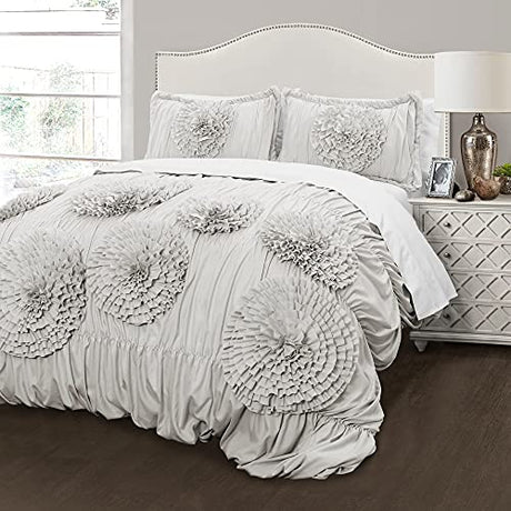 Lush Decor Serena Comforter Set, 3 Piece Set, Full/ Queen, Light Gray - Cute Comforter - Queen Bedding Set - Gray Comforter Queen Size - Coquette Decor Lush Decor