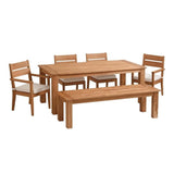 Linon Barlow Teak Outdoor Armless Set of 2 Dining Chairs and Cushions in Natural Linon