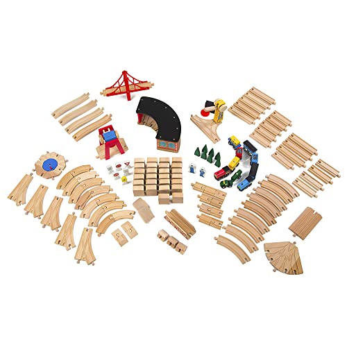 Melissa & Doug Wooden Railway Set, 130 Pieces - Wooden Train Set for Toddlers Ages 3+ - WoodArtSupply