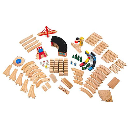 Melissa & Doug Wooden Railway Set, 130 Pieces - Wooden Train Set for Toddlers Ages 3+ - WoodArtSupply