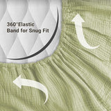 100% Muslin Cotton Sage Green Fitted Sheet Twin Only with 16" Elastic Deep Pocket, 1 Pack Soft Breathable Absorbent Gauze Single Fitted Bottom Sheet, Minimalist Fluffy Wrinkle Mattress Protector YASMENG