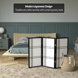 3 ft. Short Double Cross Shoji Screen - Black - 3 Panels Red Lantern