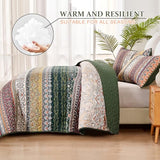 WONGS BEDDING Boho King Quilt Set, Green and Orange Bohemian Quilt Bedding Set, Fall Lightweight Bed Decor Bedspread for All Season Reversible Microfiber Coverlet Bedding Set 103"x90"(3 Pieces) WONGS BEDDING