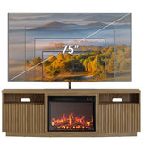 BELLEZE Fluted TV Stand with 23" Electric Fireplace Heater with Sound, 68" Entertainment Center for TV Up to 75", Media Console Table with Cable Management for Living Room, Bedroom - Camel BELLEZE