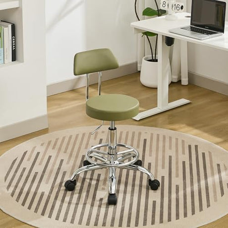 FIRAVOE Drafting Chair (Work Stool with Back)(Swivel Shop Stool 19.5"-26.6") Adjustable Height and Footrest Ergonomic Office Chair (Green) FIRAVOE