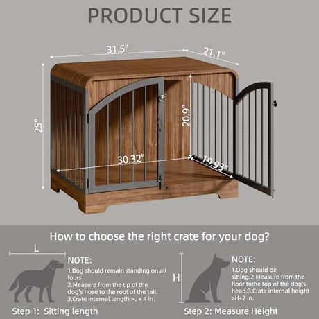 31.5" Farmhouse Dog Crate Furniture for Small Dogs, Decorative Pet House End Table, Wooden Dog Kennel Furniture Indoor, Retro Brown Berenlefe