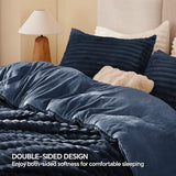 BEDELITE Fleece Queen Comforter Set -Super Soft & Warm Fluffy Navy Blue Bedding, Luxury Fuzzy Heavy Bed Set for Winter with 2 Pillow Cases BEDELITE