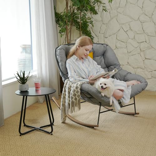 Grand patio Rocking Chair Outdoor, E-Coated Papasan Rocking Chair with Cushion, Outdoor Rocker Recliner Chair for Patio Porch Garden Backyard, Grey Grand patio