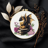 Black Dragon and Golden dragon stands on the book Handmade DIY Embroidery kit,Suitable for Beginners,Includes Embroidery Cloth, Instructions,hoop and Needle and Thread, Suitable for Holiday Gifts