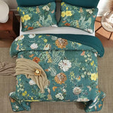 Anibedding Floral Quilt Set Queen Size, 3Pieces Green Microfiber Lightweight Besspread for Bedroom Living Room All Season Use Anibedding