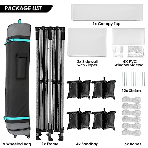 COBIZI 10x20 Canopy with Sidewalls, Heavy duty Party Tent Pop up carpas para fiestas, Tents for Parties, wedding, Outdoor Ez up Foldable Portable Canopy Tent with Wheeled Bag, White(Windproof Upgrade) COBIZI