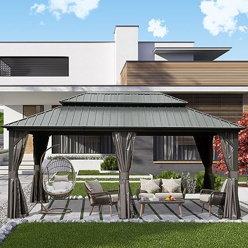 Domi 12' X 18' Hardtop Gazebo, Aluminum Metal Gazebo with Galvanized Steel Double Roof Canopy, Curtain and Netting, Permanent Gazebo Pavilion for Patio, Backyard, Deck, Lawn domi outdoor living