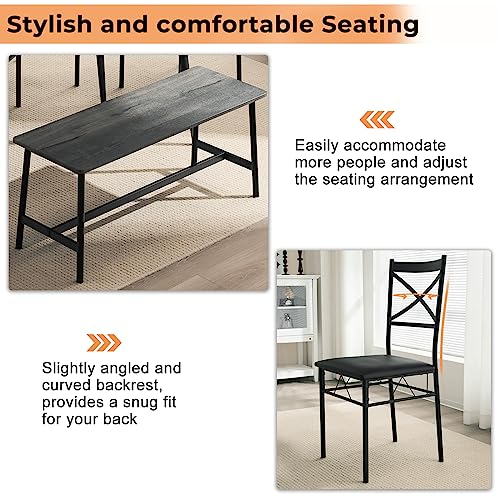 VINGLI 55in Modern Dining Table Set for 6, Rectangular Kitchen Dining Table, Bench, 6 Piece Wooden Dinner Table Set with Upholstered Chairs for Kitchen, Dining Room, Apartment - Dark Grey VINGLI