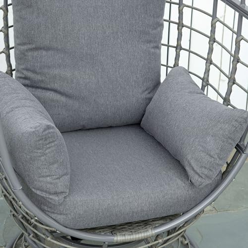 Outsunny Wicker Egg Chair, 360 Rotating Indoor Outdoor Boho Basket Seat with Cushion and Pillows for Backyard, Porch, Patio, Garden, Handwoven All-Weather PE Rattan, Steel Frame, Gray Outsunny