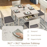 VECELO 5-Piece Square Dining Table Set for 4, 38.2'' Solid Wood Kitchen Table with 4 Upholstered Chairs & 2 Drawers for Dining Room, Kitchen, Small Space, Washed Gray VECELO