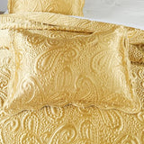 Home Soft Things King Size Quilted Satin Bedspread Set - 3-Piece Luxury Reversible Bed Cover, Silky Soft Shiny & Lightweight Quilt for All Seasons, Embroidered Paisley Design, 108x96 Inches, Gold Home Soft Things