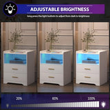 dnbss White LED Nightstand with Charging Station and 24-Color RGB Lights, Smart Night Stand with Human Sensor Lighting, Modern Bedside Table for Bedroom dnbss