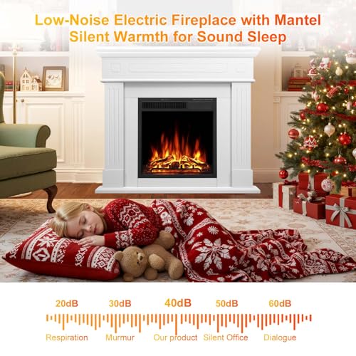 Xbeauty 44" Electric Fireplace with Mantel Surround, 750W/1500W LED Freestanding Fireplace Heater with Realistic Flame, Adjustable Brightness, Remote Control for Living Room,Bedroom，Pearl White Xbeauty
