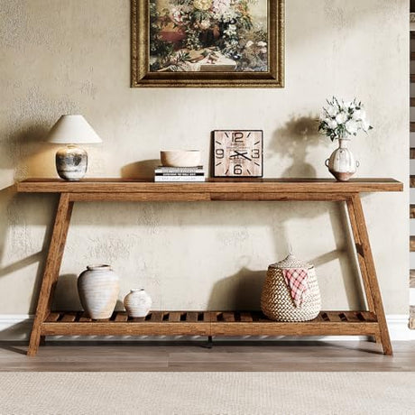ChooChoo 70.9 Inch Long Console Tables for Entryway, Wood 2-Tier Entry Hallway Table, Narrow Sofa Table Behind Couch Table for Living Room, Entrance, Walnut ChooChoo