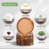 Wood Cork Coasters for Drinks Absorbent with Holder, Acacia Wood Coaster Sets Rustic Farmhouse for Coffee Table Dining Table Wooden Table Coasters for Desk, Set of 6 4.33in WLWNWFT
