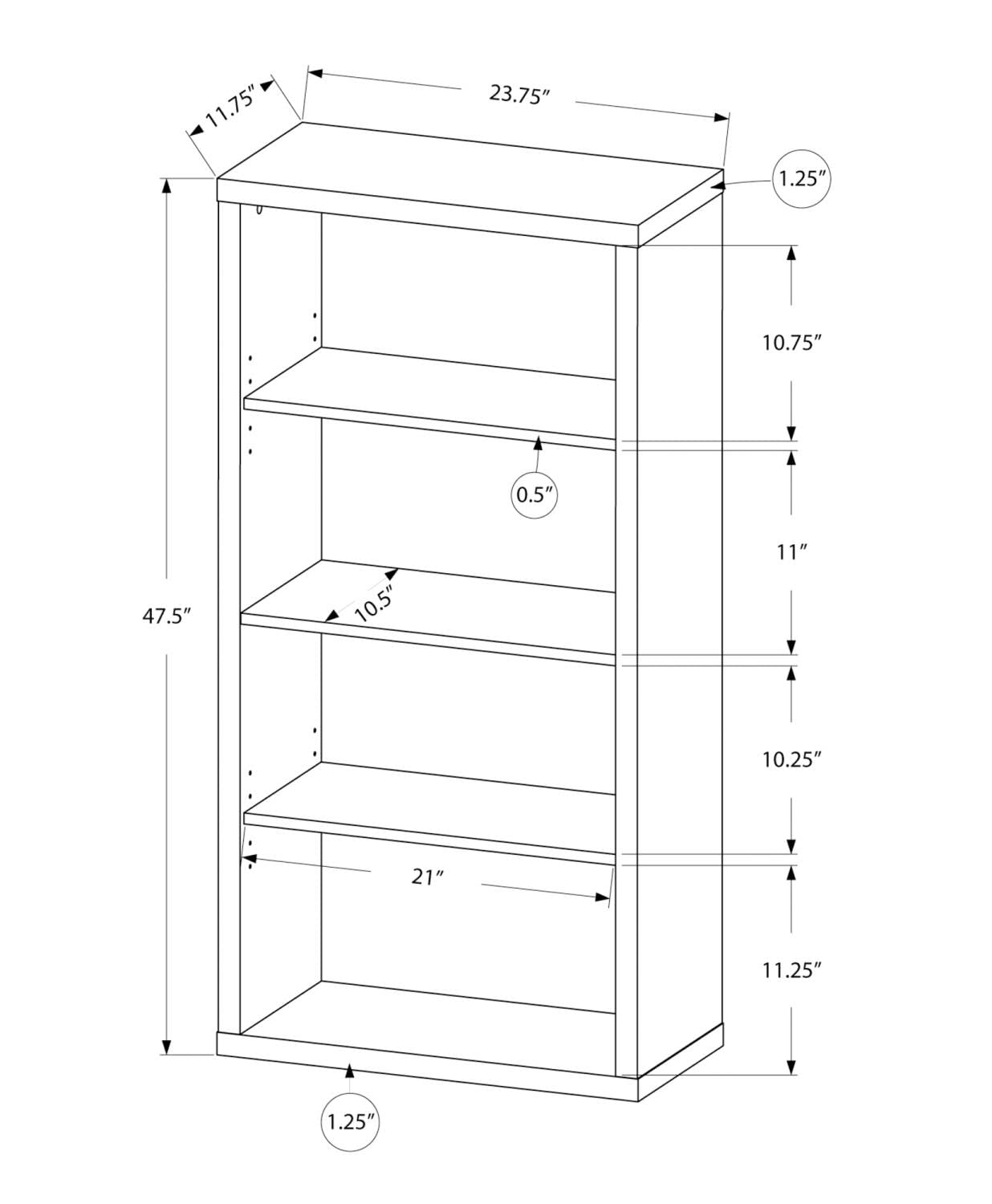 Contemporary Dark Taupe 5-Tier Bookshelf by Monarch Specialties - WoodArtSupply