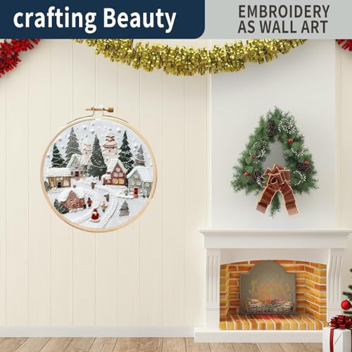 AZKRWFLM Christmas Village Embroidery Kit for Adults – DIY Winter Snow Scene Hand Embroidery Set with Pattern Manual, Holiday Decor Craft Kit for Beginners,