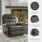 Signature Design by Ashley Camera Time Classic Tufted Faux Leather Zero Wall Recliner, Gray Signature Design by Ashley
