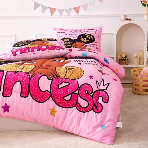 GRAT TIOC Black Girl Magic Comforter Set Twin,Black Girl Bedding Set,Christian Inspirational Little Princess Comforter,God Says I Am Afro Melanin Peekaboo Bedroom Set GRAT TIOC