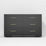 Vibe & Dine Black Dresser for Bedroom with Wide Storage, Modern 6 Drawer Dresser with Gold Handles, Wooden Chest of Drawers for Living Room Vibe & Dine