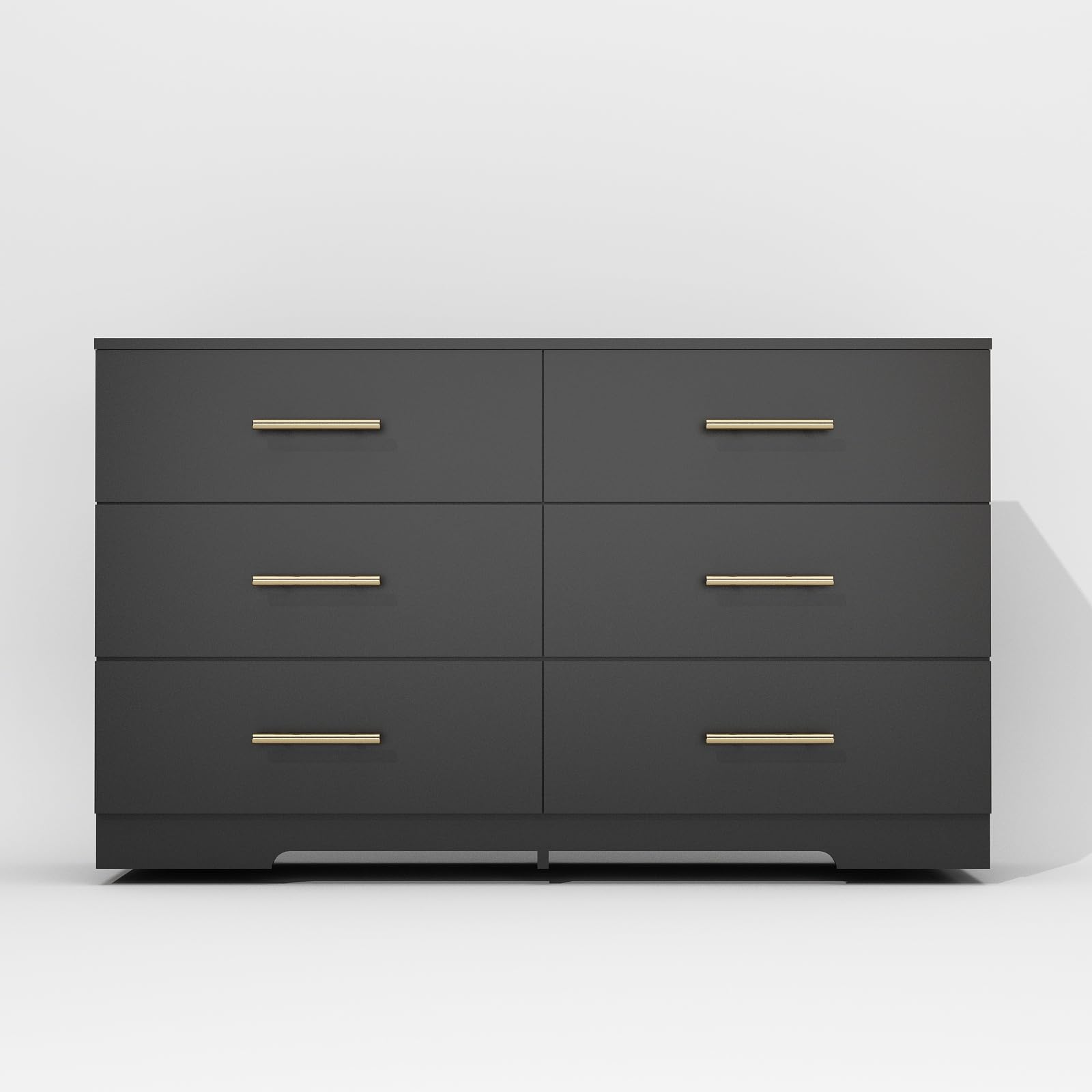 Vibe & Dine Black Dresser for Bedroom with Wide Storage, Modern 6 Drawer Dresser with Gold Handles, Wooden Chest of Drawers for Living Room - WoodArtSupply