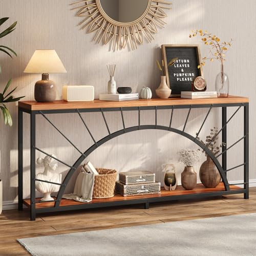 70.9 Inch Console Table, Extra Long Industrial Sofa Tables, 2-Tier Behind Couch Table, Foyer Tables for Entryway, Hallway, Living Room, Unique Design UNIQUITE