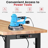 ENJOYWOOD Workbench with Wheels 60 Inch Rubberwood Tabletop Garage Workbench Adjustable Height Work Bench with Pegboard, Power Outlets for Woodworking, Home, Office, Workshop ENJOYWOOD