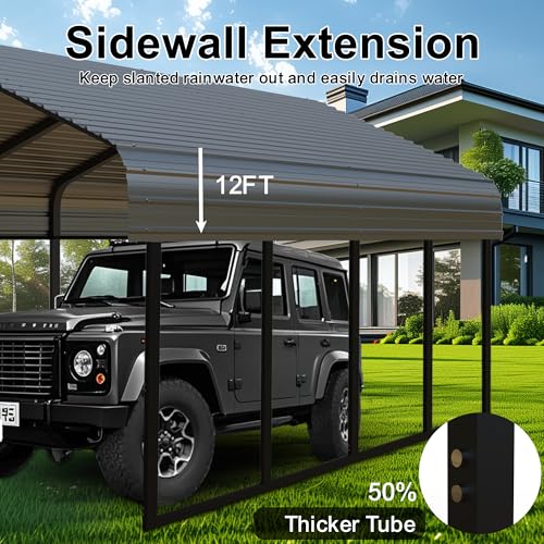 RITERYIFER 10x20 FT Heavy Duty Carport, Black Metal Carports Kits for Garage - Aluminum Car Ports with Steel Shelter Frame Cover for 1 Car or Boats RITERYIFER