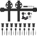 WINSOON 5-16FT Single Wood Sliding Barn Door Hardware Basic Black Big Spoke Wheel Roller Kit Garage Closet Carbon Steel Flat Track System (10FT) WINSOON