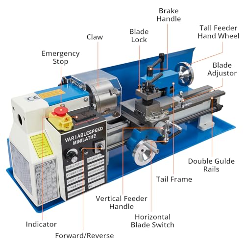 Mini Metal Lathe, 7"x14", Benchtop Metal Lathe, 550W Variable Speed 2250 RPM Metal Lathe, with 9 Metal Gear Mini Lathe Machine, Precision Mini Lathe w/Tool Box Digital Display for Metal Turni - WoodArtSupply