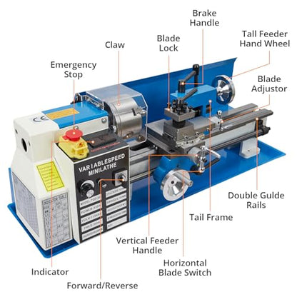 Mini Metal Lathe, 7"x14", Benchtop Metal Lathe, 550W Variable Speed 2250 RPM Metal Lathe, with 9 Metal Gear Mini Lathe Machine, Precision Mini Lathe w/Tool Box Digital Display for Metal Turni - WoodArtSupply