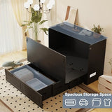 Jotirxe Full Murphy Bed Cabinet: Black Cabinet Bed with Charging Station, Cube Murphy Beds with Drawers, Modern Hidden Beds for Small Spaces, Guest Room and Office Jotirxe