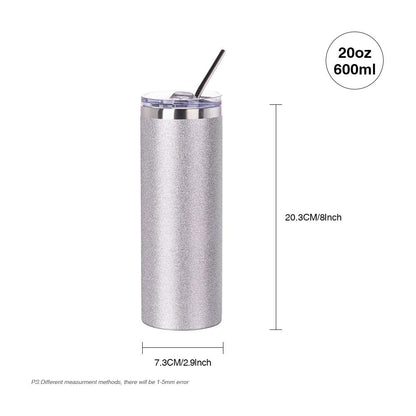 PYD Life Sublimation Blanks Glitter Tumbler Skinny Silver 20 OZ Straight Stainless Steel Tumbler with Lid and Metal Straw for Tumbler Press Machine Heat Transfer Sublimation Cups 4 Pack - WoodArtSupply