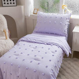 Caressma Lavender 4 Pieces Toddler Bedding Set - Lovely Pom Pom Tufted Comforter Set for Girls - Includes Purple Comforter, Fitted Sheet, Flat Sheet & Pillow Case Caressma