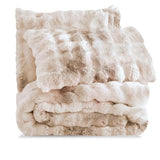 Wonderful 3 Pieces Fluffy Faux Rabbit Fur Bubble Comforter Set King Size, Tie-Dyeing Beige Plush Fuzzy Bedding Set, Warm Soft Bubble Comforter Bedding Set for Winter Wonderful