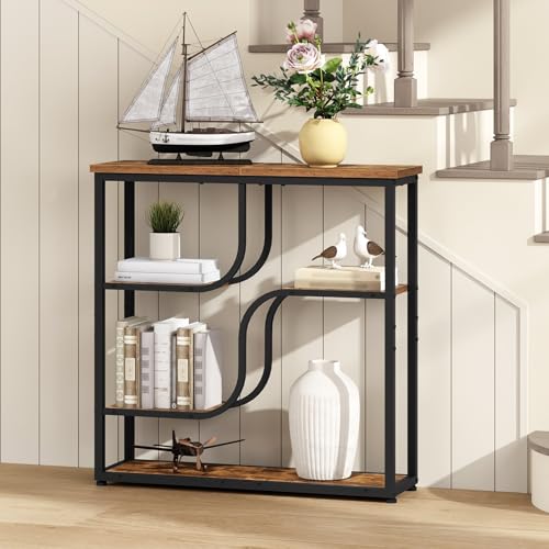 HOOBRO 29.5" Console Table, 5-Tier Narrow Entryway Table, Behind Couch Table with Storage Shelves, Sofa Table for Hallway, Living Rooms, Entryway, Rustic Brown and Black BF69XG01 HOOBRO