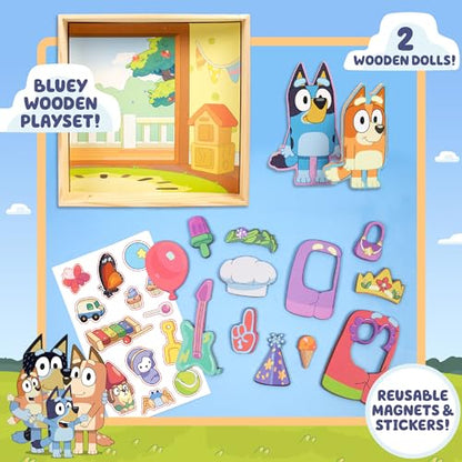 Horizon Group USA Bluey Magnetic Wooden Playhouse, 18 Piece Activity Set, Includes 2 Wooden Dolls House, Great Toys for Kids, Fun Birthday Party Activity, House Playset - WoodArtSupply