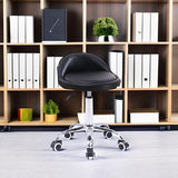KKTONER PU Leather Round Rolling Stool with Back Rest Height Adjustable Swivel Drafting Work SPA Task Chair with Wheels Black KKTONER