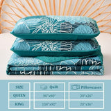 King Quilt Sets Teal Floral Pattern Quilt Bedding Set, 3 Pieces Botanical Quilt Bedspread Coverlet Set, Soft Microfiber Boho Flower Bed Coverlet Bedding Set for All Season(104" x 90) Anibedding